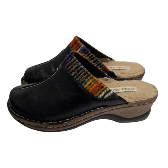 Josef Seibel CATALONIA 59 Womens Fur-Lined Leather Mule Clogs Black/Multi EU 39 - Picture 1 of 7